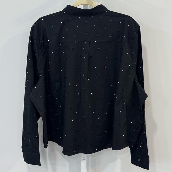 NWT J. Crew 3X Rhinestone modern button-down Black Cotton Lightweight CE968 - Picture 3 of 12